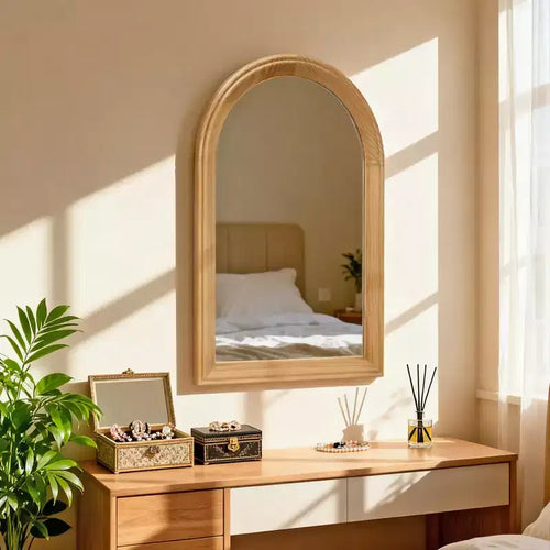 Miroir Mural Cintrée en Bois, Miroir Décoratif Rustique 24 x 35 pour Salle de Bain, Coiffeuse, Salon-Panipeachy