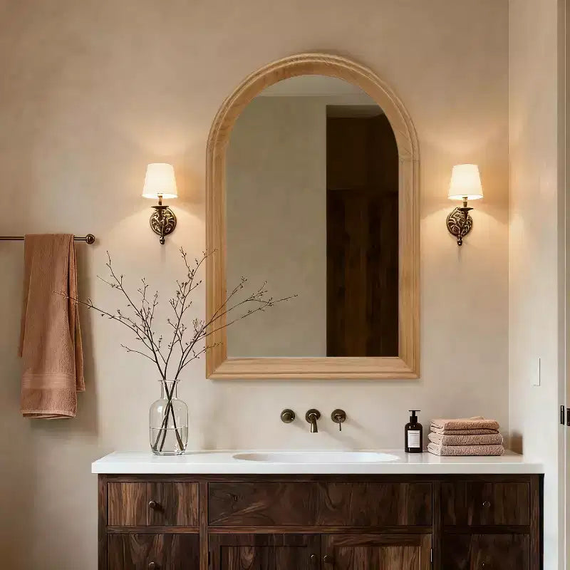 Miroir Mural Cintrée en Bois, Miroir Décoratif Rustique 24 x 35 pour Salle de Bain, Coiffeuse, Salon-Panipeachy