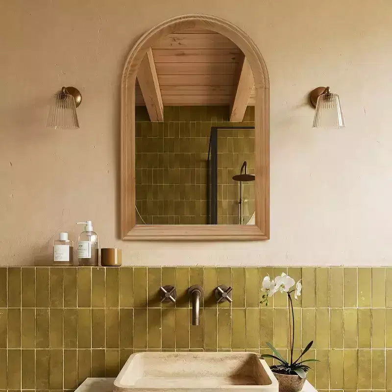 Miroir Mural Cintrée en Bois, Miroir Décoratif Rustique 24 x 35 pour Salle de Bain, Coiffeuse, Salon-Panipeachy