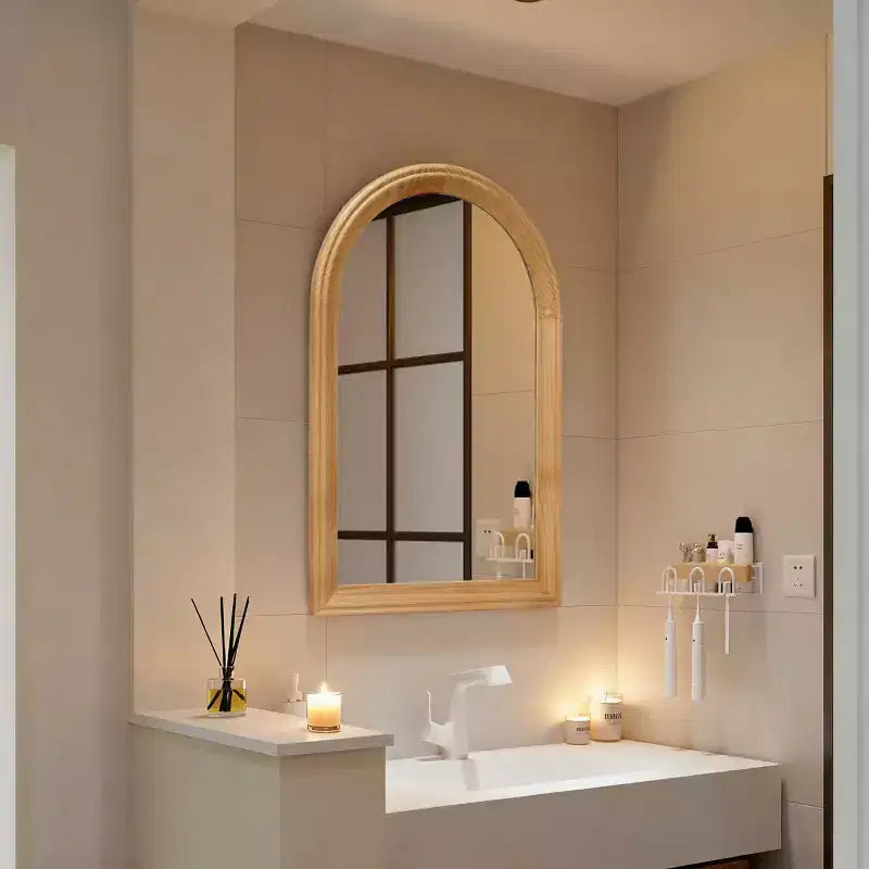 Miroir Mural Cintrée en Bois, Miroir Décoratif Rustique 24 x 35 pour Salle de Bain, Coiffeuse, Salon-Panipeachy