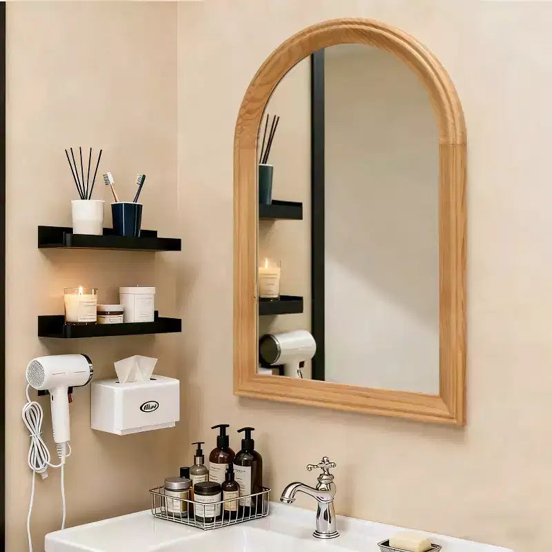 Miroir Mural Cintrée en Bois, Miroir Décoratif Rustique 24 x 35 pour Salle de Bain, Coiffeuse, Salon-Panipeachy