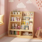 Étagère à livres pour enfants à 4 niveaux en bois avec rangement de jouets, présentoir de livres frontal pour chambre d'enfant, naturelle