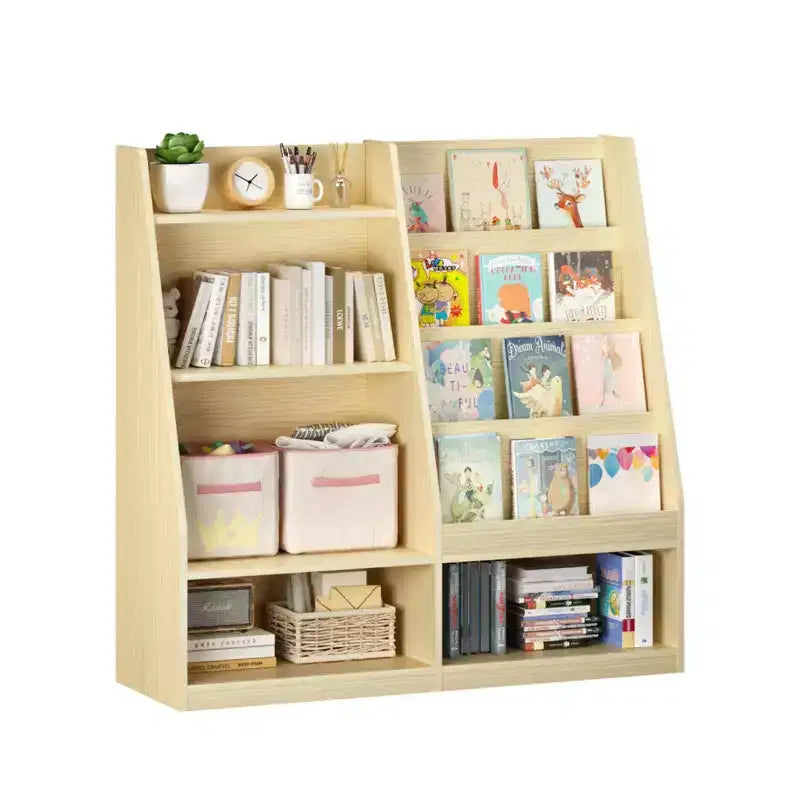 Étagère à livres pour enfants à 4 niveaux en bois avec rangement de jouets, présentoir de livres frontal pour chambre d'enfant, naturelle