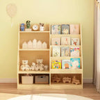 Étagère à livres pour enfants à 4 niveaux en bois avec rangement de jouets, présentoir de livres frontal pour chambre d'enfant, naturelle