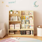 Étagère à livres pour enfants à 4 niveaux en bois avec rangement de jouets, présentoir de livres frontal pour chambre d'enfant, naturelle