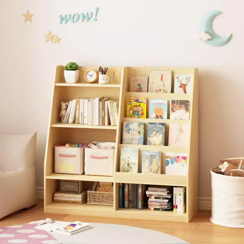 Étagère à livres pour enfants à 4 niveaux en bois avec rangement de jouets, présentoir de livres frontal pour chambre d'enfant, naturelle