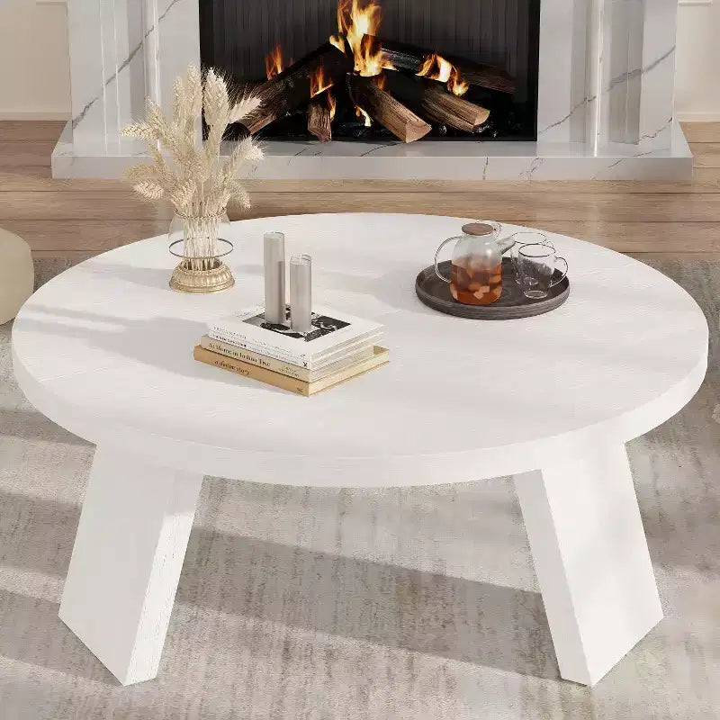 Table basse ronde moderne de 33,5 po, table basse en bois, table d'appoint de canapé avec pieds inclinés, table d'appoint de cocktail pour salon et bureau