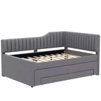 Lit de jour moderne en lin pleine grandeur Luxystar avec lit gigogne et 3 tiroirs