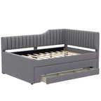 Lit de jour moderne en lin pleine grandeur Luxystar avec lit gigogne et 3 tiroirs