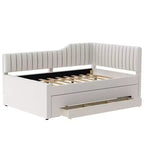 Lit de jour moderne en lin pleine grandeur Luxystar avec lit gigogne et 3 tiroirs