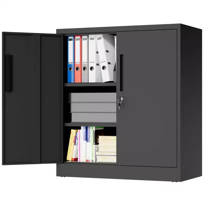 Armoire de rangement métallique à 2 portes VIYET 35, armoire en acier robuste verrouillable avec 2 étagères réglables (organiseur pour maison/bureau/garage)