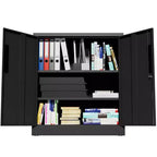 Armoire de rangement métallique à 2 portes VIYET 35, armoire en acier robuste verrouillable avec 2 étagères réglables (organiseur pour maison/bureau/garage)