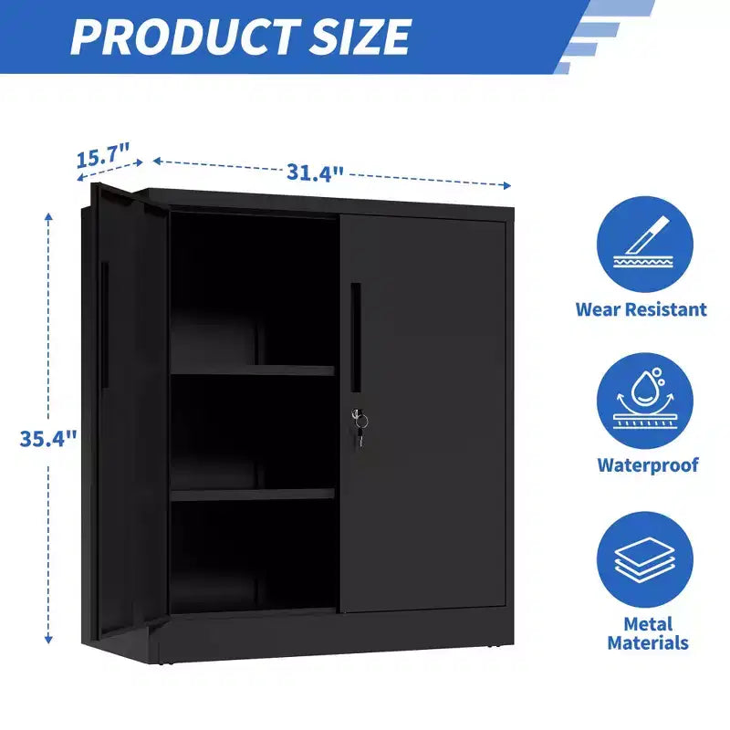Armoire de rangement métallique à 2 portes VIYET 35, armoire en acier robuste verrouillable avec 2 étagères réglables (organiseur pour maison/bureau/garage)