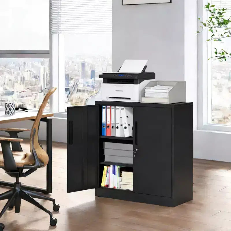 Armoire de rangement métallique à 2 portes VIYET 35, armoire en acier robuste verrouillable avec 2 étagères réglables (organiseur pour maison/bureau/garage)