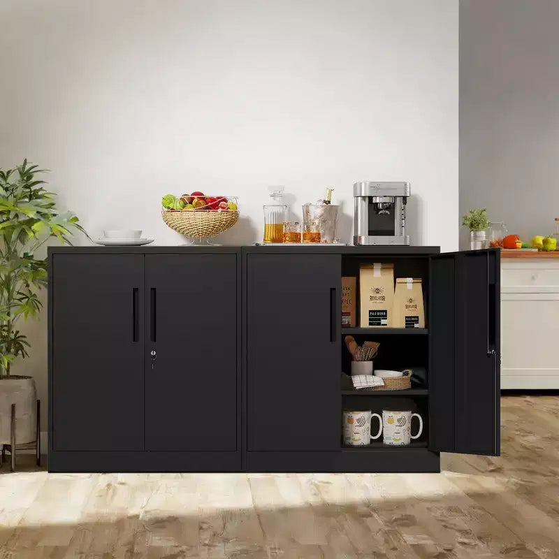Armoire de rangement métallique à 2 portes VIYET 35, armoire en acier robuste verrouillable avec 2 étagères réglables (organiseur pour maison/bureau/garage)