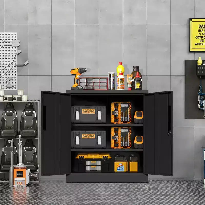Armoire de rangement métallique à 2 portes VIYET 35, armoire en acier robuste verrouillable avec 2 étagères réglables (organiseur pour maison/bureau/garage)