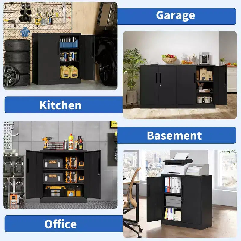 Armoire de rangement métallique à 2 portes VIYET 35, armoire en acier robuste verrouillable avec 2 étagères réglables (organiseur pour maison/bureau/garage)