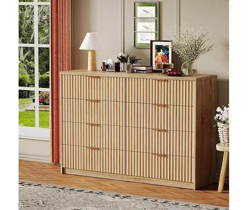 Commode à 8 tiroirs pour chambre à coucher, grande commode cannelée, organisateur de rangement en bois, armoire de rangement pour chambre à coucher, salon, maison
