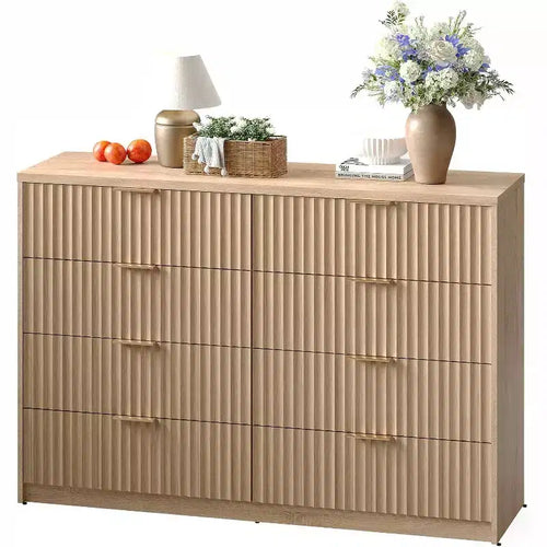 8 Drawer Dresser for Bedroom, Large Fluted Chest of Drawers, Wood Dressers Storage Organizer, Storage Cabinet for Bedroom Living Room Home