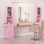 Sandinrayli Poste de Salon pour Coiffeur, Meuble de Rangement Coiffure avec Porte en Verre Rose