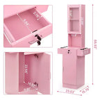 Sandinrayli Poste de Salon pour Coiffeur, Meuble de Rangement Coiffure avec Porte en Verre Rose