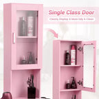 Sandinrayli Poste de Salon pour Coiffeur, Meuble de Rangement Coiffure avec Porte en Verre Rose