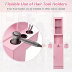 Sandinrayli Poste de Salon pour Coiffeur, Meuble de Rangement Coiffure avec Porte en Verre Rose