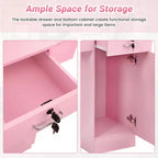 Sandinrayli Poste de Salon pour Coiffeur, Meuble de Rangement Coiffure avec Porte en Verre Rose