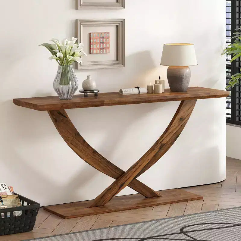 Console d'entrée rustique moderne Whisen 57'', table d'appoint pour couloir, table de canapé mince avec pieds croisés, construction robuste