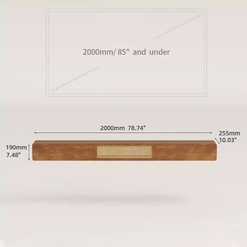 Meuble TV flottant de 78,74 po pour téléviseur de 85 po, console multimédia murale avec porte en rotin et tiroirs, étagère de divertissement moderne Gaoyangjiaju