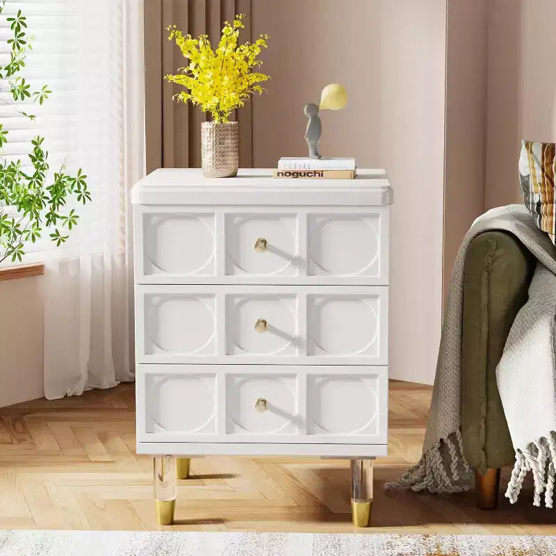 Table de chevet Lantine avec 3 tiroirs, table de chevet blanche et dorée, petite commode moderne, tables d'appoint de canapé avec rangement pour dortoir, chambre à coucher