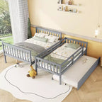 Lit superposé jumeau sur grand, détachable, avec lit gigogne pour enfants et adolescents, lit superposé en bois avec échelle et garde-corps, séparable en 2 lits.