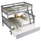 Lit superposé jumeau sur grand, détachable, avec lit gigogne pour enfants et adolescents, lit superposé en bois avec échelle et garde-corps, séparable en 2 lits.