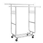 VIYET 68 800LBS Double Garment Rack with Shelves, Heavy-Duty Iron Rolling Clothes Rack (Collapsible Commercial Portable Hanger)
