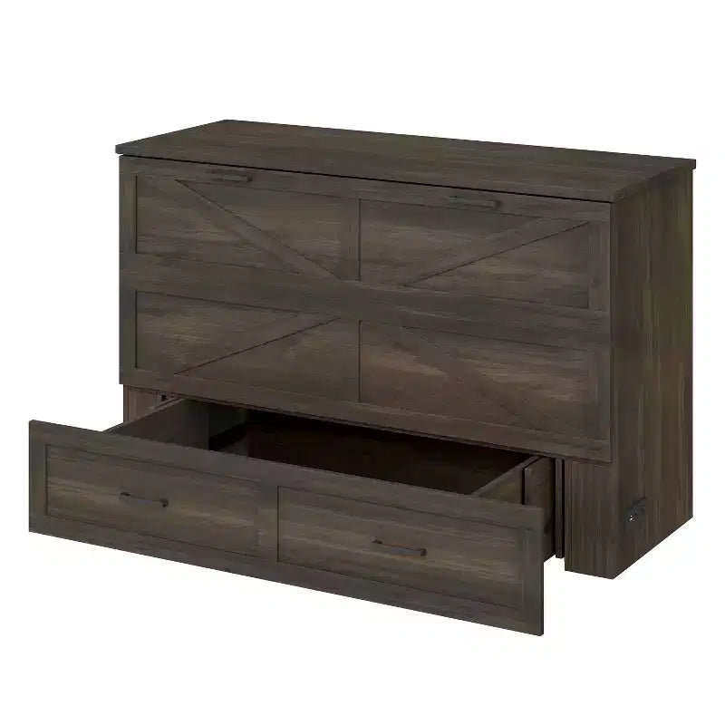 MAYEERTY Lit escamotable de style fermier pour grand lit avec station de recharge Tiroir de rangement pliable pour chambre à coucher Gris rustique