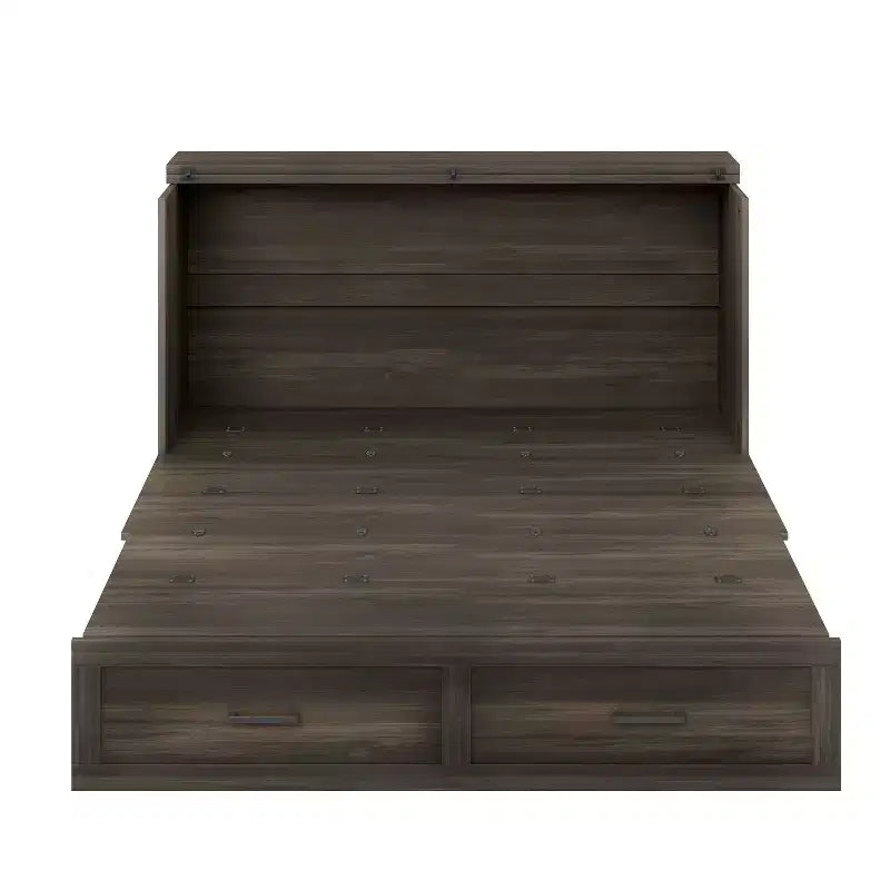 MAYEERTY Lit escamotable de style fermier pour grand lit avec station de recharge Tiroir de rangement pliable pour chambre à coucher Gris rustique