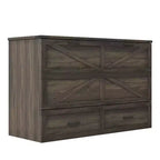 MAYEERTY Lit escamotable de style fermier pour grand lit avec station de recharge Tiroir de rangement pliable pour chambre à coucher Gris rustique