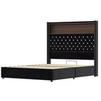 MAYEERTY Lit double en velours capitonné avec veilleuse, tête de lit haute de 52 po, décor de rivets, tête de lit de plateforme à oreilles avec étagère, pour chambre à coucher, noir