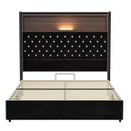 MAYEERTY Lit double en velours capitonné avec veilleuse, tête de lit haute de 52 po, décor de rivets, tête de lit de plateforme à oreilles avec étagère, pour chambre à coucher, noir