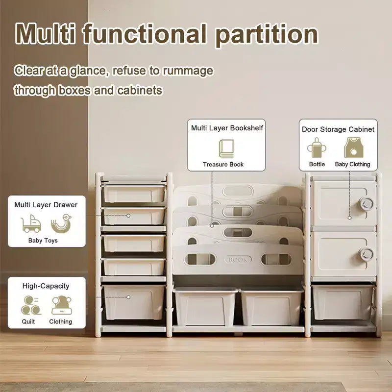 Organisateur de rangement 8 casiers de rangement, bacs à jouets amovibles, organisateur de livres à 4 niveaux et 2 armoires de rangement pour salle de jeux, chambre d'enfant
