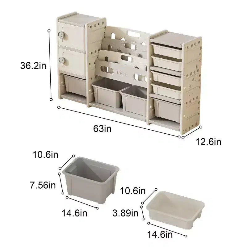 Organisateur de rangement 8 casiers de rangement, bacs à jouets amovibles, organisateur de livres à 4 niveaux et 2 armoires de rangement pour salle de jeux, chambre d'enfant