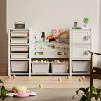 Storage Organizer 8 storage cabinet Removable Toy Bins, 4-Tier Book organizers Storage and 2 cabinet storage for Playroom, Bedroom, Kids Room