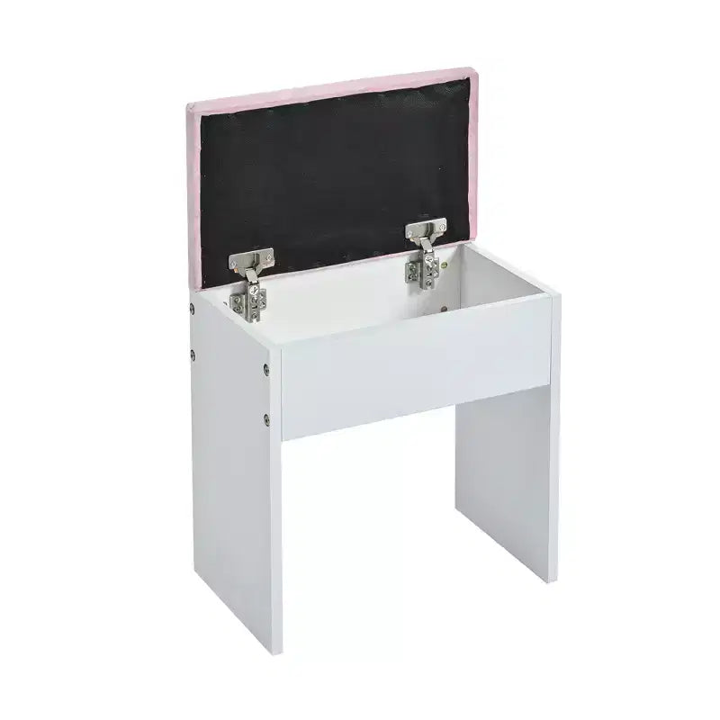 Coiffeuse avec tabouret rembourré, miroir, ampoules à 3 couleurs d'éclairage, station de charge et support pour sèche-cheveux - ModernLuxe
