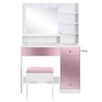 Coiffeuse avec tabouret rembourré, miroir, ampoules à 3 couleurs d'éclairage, station de charge et support pour sèche-cheveux - ModernLuxe