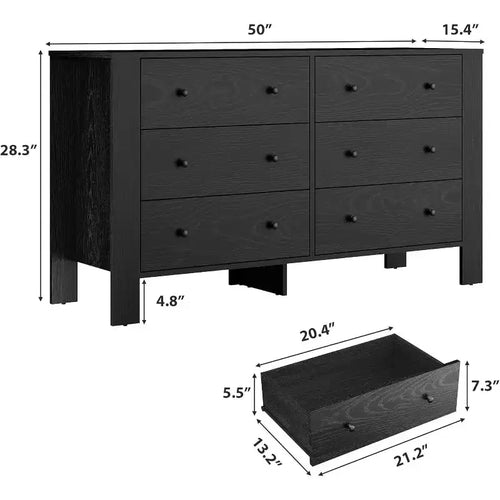 Commode à 6 tiroirs pour chambre à coucher, Organiseur de commode large et moderne avec tiroirs de rangement, Commode en bois pour salon, entrée, bureau à domicile