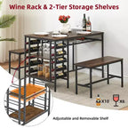 Ensemble de salle à manger 4 places, table de cuisine avec 2 bancs, casier à vin et étagère de rangement, ensemble de table de salle à manger rectangulaire, ensemble de salle à manger 3 pièces