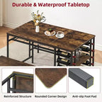 Ensemble de salle à manger 4 places, table de cuisine avec 2 bancs, casier à vin et étagère de rangement, ensemble de table de salle à manger rectangulaire, ensemble de salle à manger 3 pièces