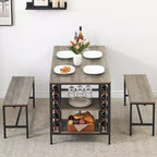 Ensemble de salle à manger 4 places, table de cuisine avec 2 bancs, casier à vin et étagère de rangement, ensemble de table de salle à manger rectangulaire, ensemble de salle à manger 3 pièces