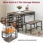 Ensemble de salle à manger 4 places, table de cuisine avec 2 bancs, casier à vin et étagère de rangement, ensemble de table de salle à manger rectangulaire, ensemble de salle à manger 3 pièces