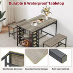 Ensemble de salle à manger 4 places, table de cuisine avec 2 bancs, casier à vin et étagère de rangement, ensemble de table de salle à manger rectangulaire, ensemble de salle à manger 3 pièces